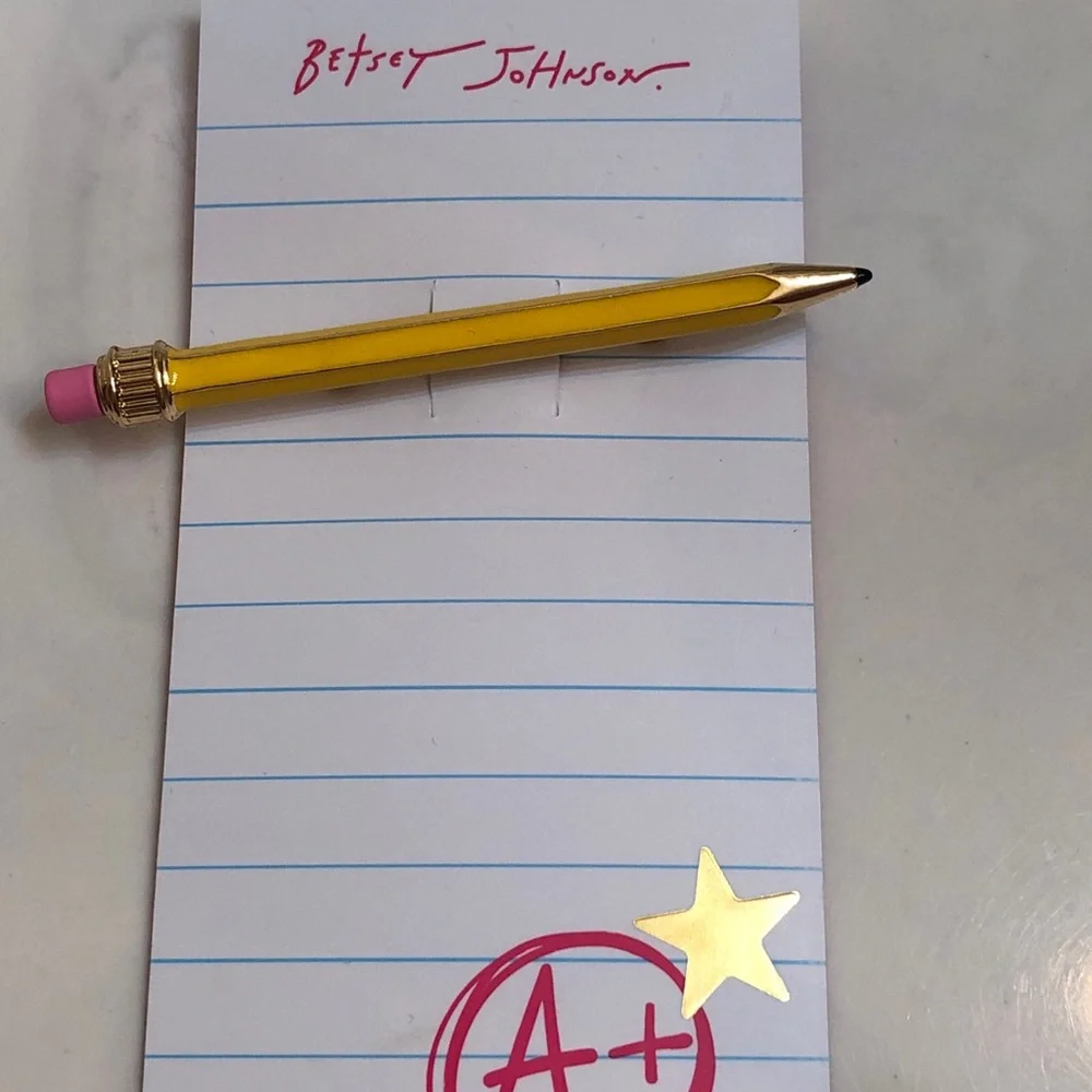 Betsey Johnson Gold Tone & Yellow Enamel & Pencil Rubber Eraser Brooch Pin NWT